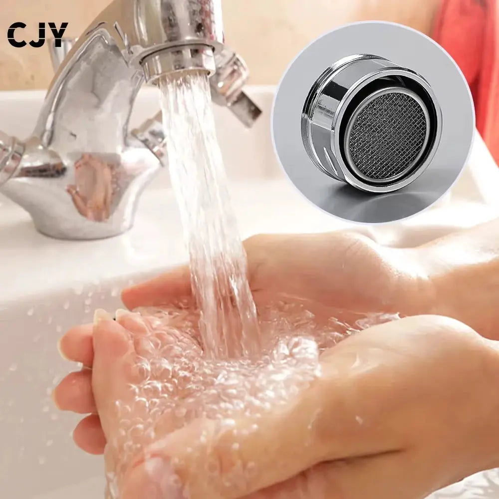 Chrome water-saving faucet aerator nozzle with replaceable filter; CJY logo visible