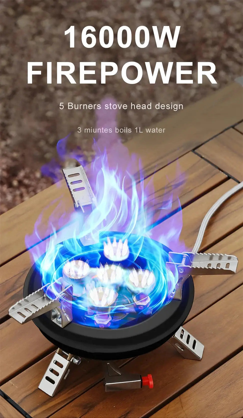 Simples Market BRS201A camping gas stove, 16000W high power with Piezo ignition and 5-burner design