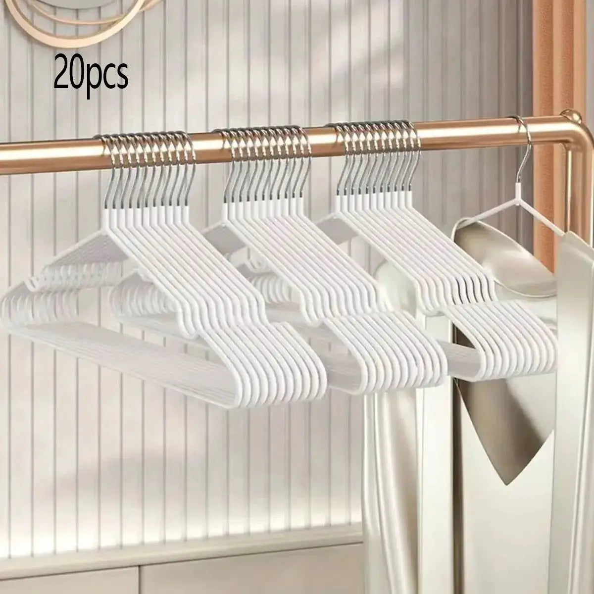 Metal seamless anti-slip clothes hangers, white, 20pcs set