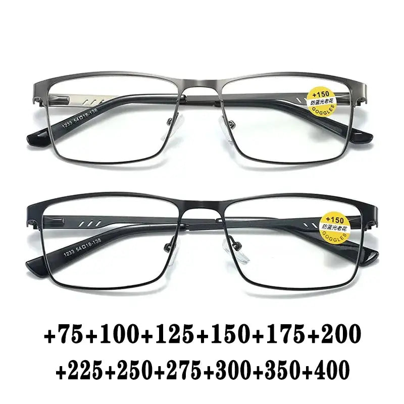 OptiGuard Men Reading Glasses With Blue Light Blocking Alloy Frame For Presbyopia And Screen Time Comfort