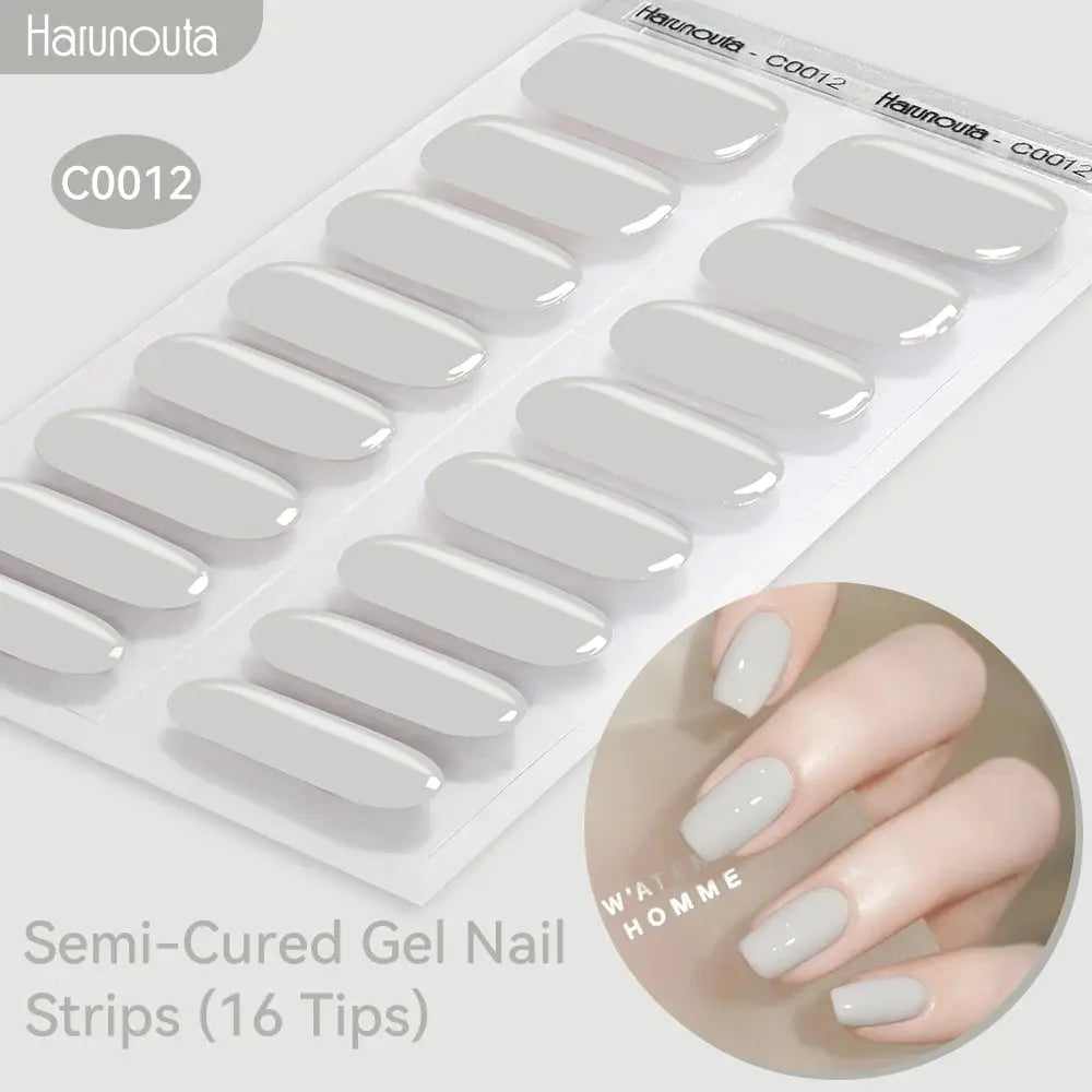 Gel nail strips gradient auroras, Harunouta Simples Market, semi-cured, 16 grey tips, UV/LED compatible