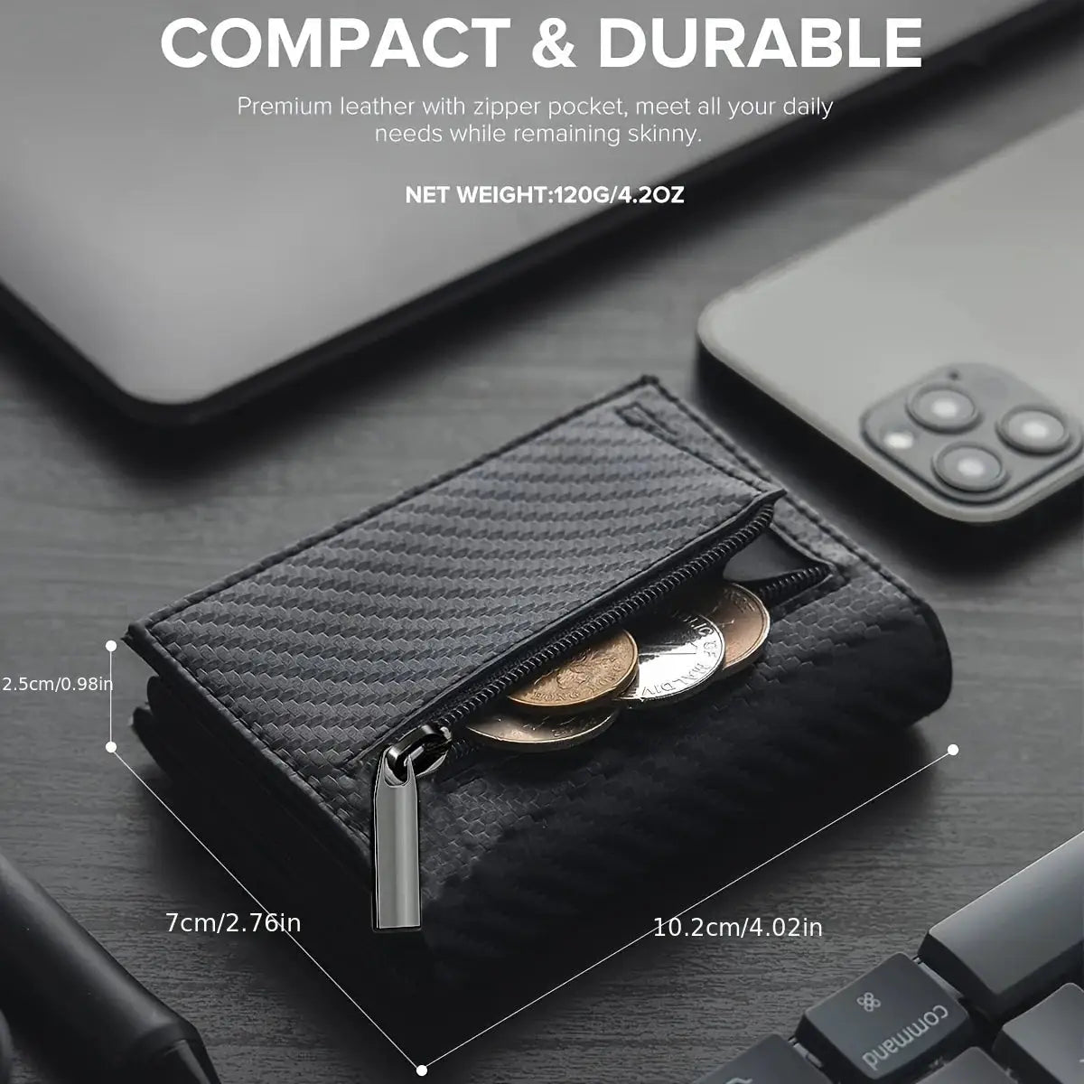 Unisex Minimalist Zipper Wallet With Coin Purse And Automatic Pop Up Metal Card Holder RFID Blocking