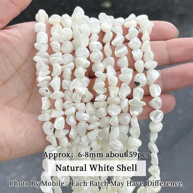 Natural White Shell Beads strands, irregular smooth shapes, 6–8mm, about 59pcs for jewelry making
