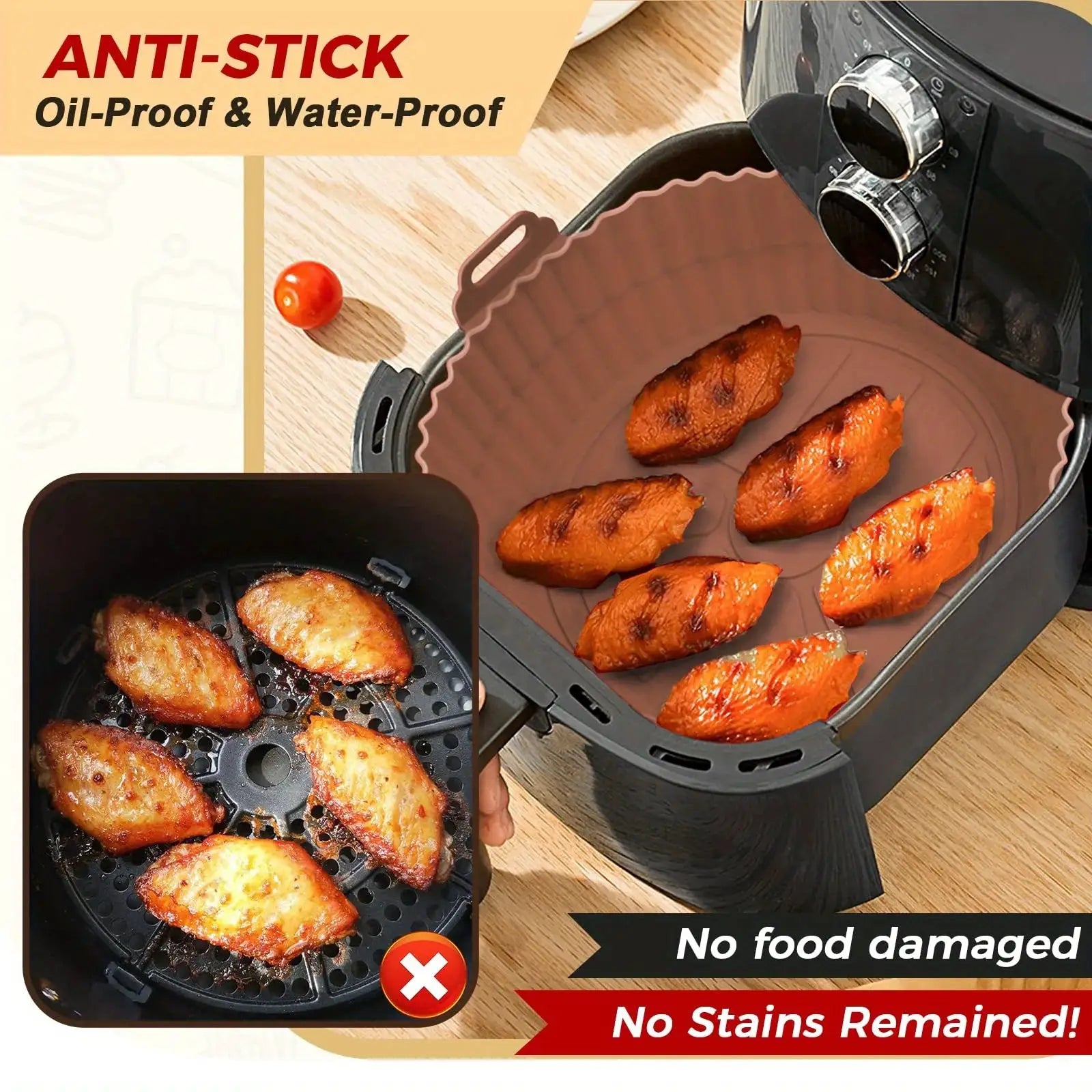 6 Piece Air Fryer Mats Silicone Nonstick Dishwasher Safe Dual Texture For Crispy Steam Cooking At 450F
