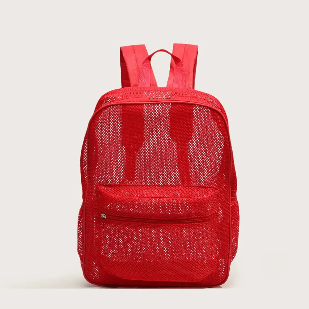 Simples Market women's red mesh backpack with breathable mesh fabric and front zip pocket