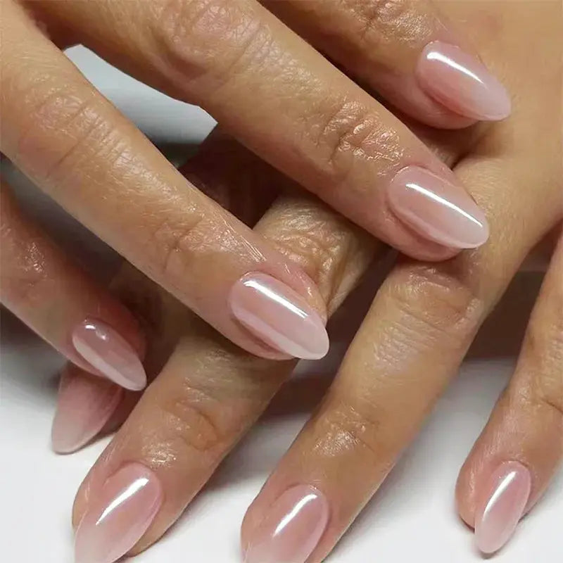 AuraNails 24Pcs Short Oval Blush Pink Press On Nails Full Coverage Acrylic Tips With Glue Included