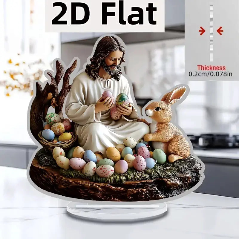 Simples Market 1pc Jesus scene desktop statue with bunny and Easter eggs