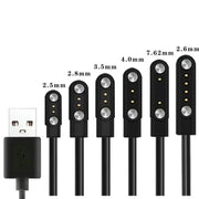 Simples Market USB smartwatch charger cable with six interchangeable watch dock adapters (2.5–7.62 mm) and USB-A plug