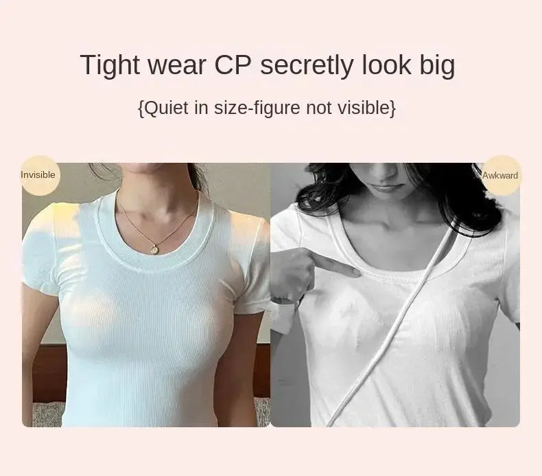 White fitted tops; two views shown side by side, left labeled Invisible, right labeled Awkward