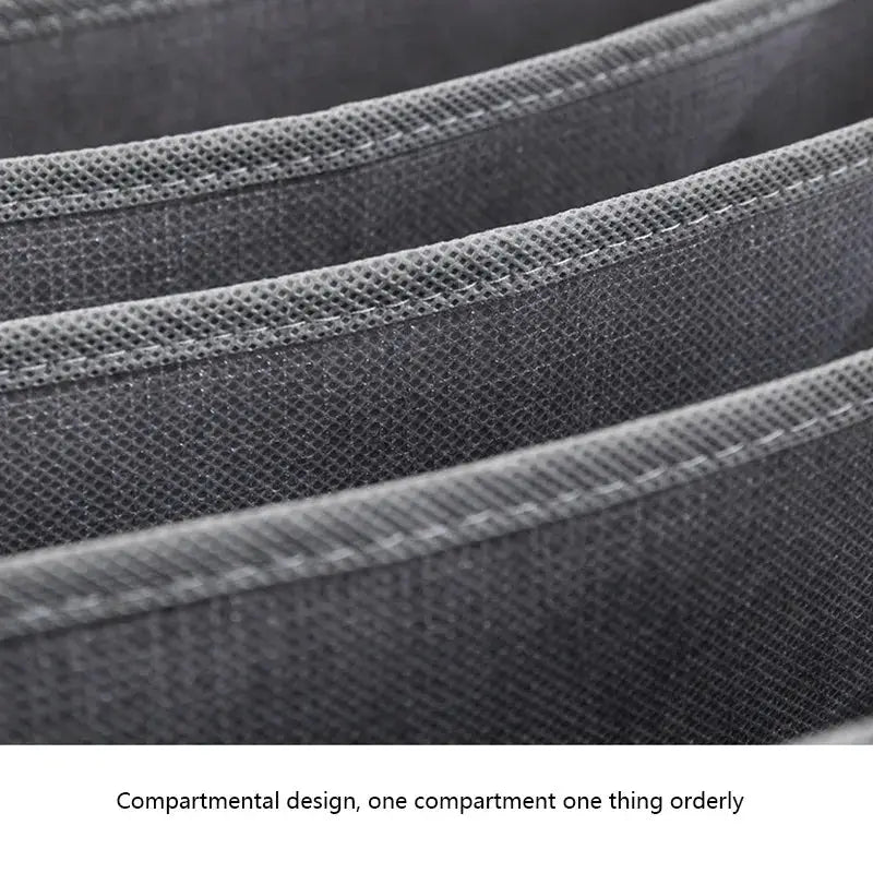 Clothes organizer storage box with divided compartments in dark gray fabric