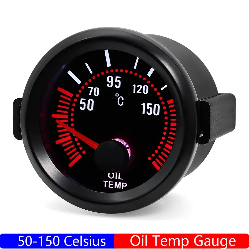 Oil temperature gauge, 52mm (2in), black dial with red needle for petrol racing cars by Simples Market.