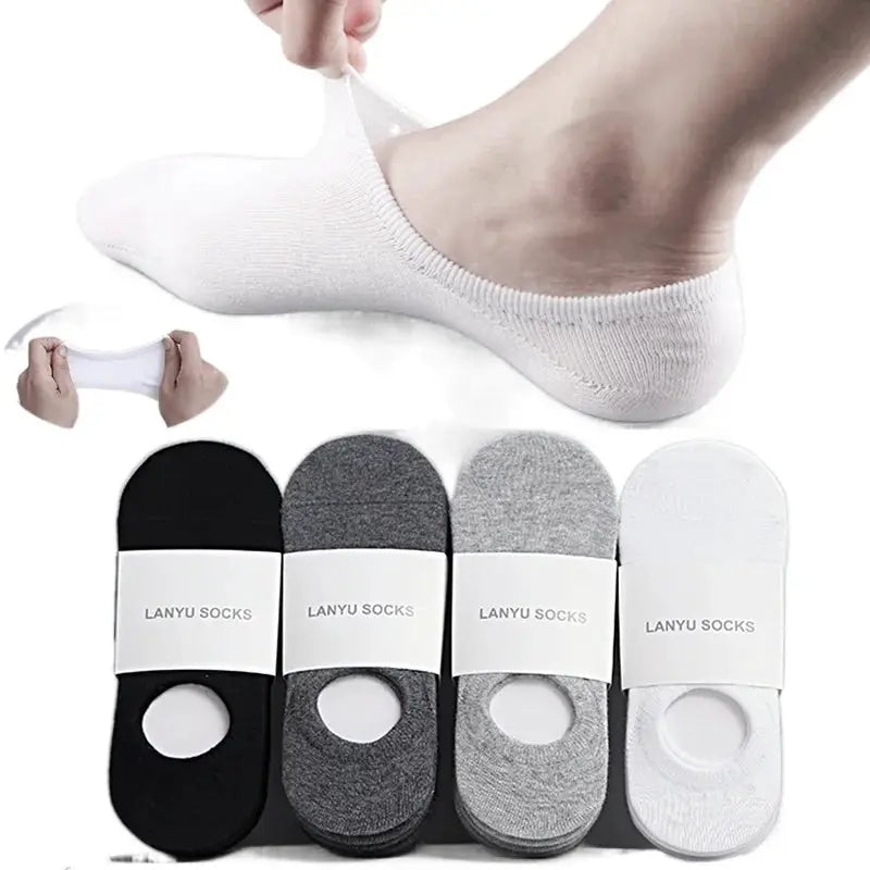 5 Pairs Mens Invisible No Show Ankle Socks Cotton Polyester Blend With Silicone Grip