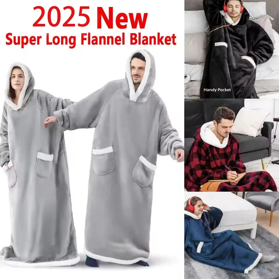 CozyCloud Super Long Wearable Fleece Blanket Hoodie 150cm For Women And Men Cold Proof Winter Comfort