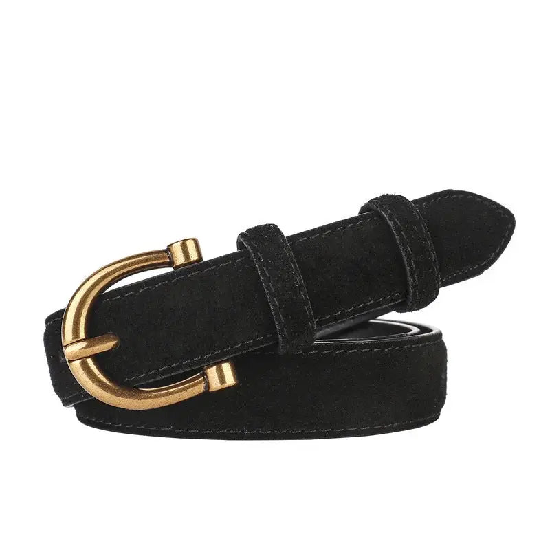 Branded Luxury Suede Belt For Women Premium Cow Leather With Gold Pin Buckle Accessory