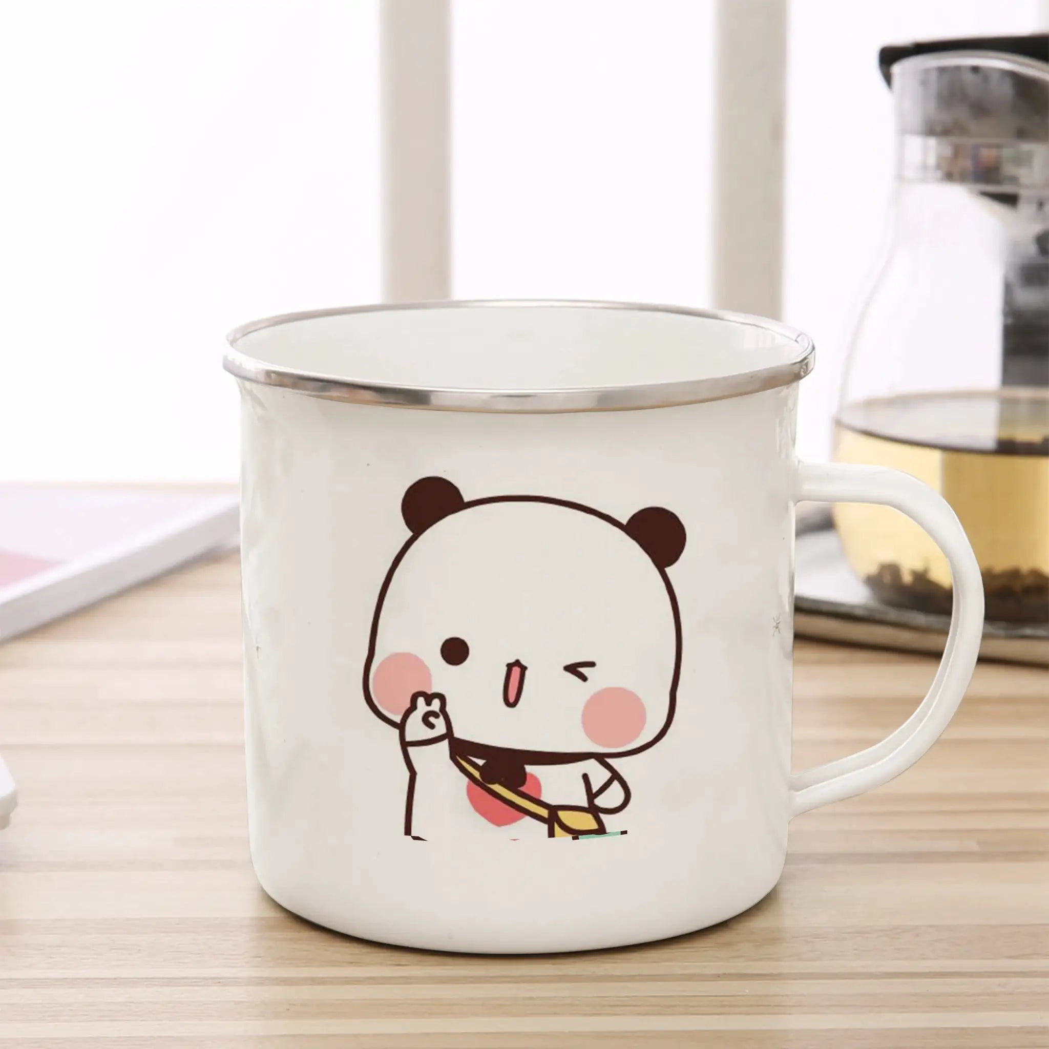 Cute Cup Co Cartoon Milk Mocha Bear Enamel Cup 11oz Eco Friendly Coffee Tea Cup Gift For Couple