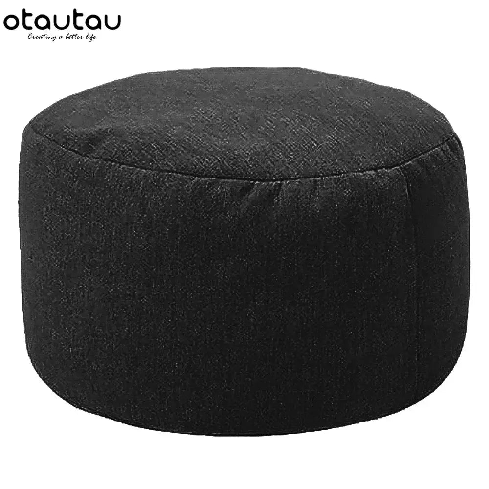 otautau round linen bean bag pouf ottoman with filling in black fabric