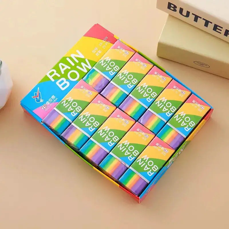 20-pack rainbow 2B pencil erasers in a colorful box, soft PVC material by Simples Market