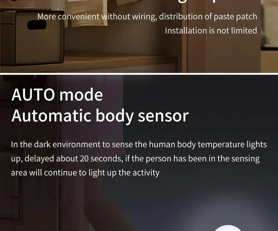 Simples Market 1–3pcs LED motion sensor night light USB rechargeable for cabinets, wardrobes, stairs, closets; auto mode