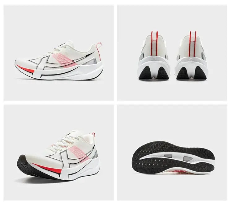 Xtep 2000km 5.0 men’s running shoes by Simples Market; white with red accents, four-view collage
