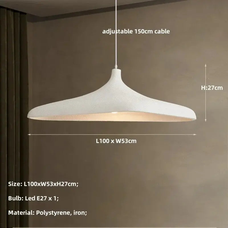 Japanese Wabi Sabi LED pendant light, Simples Market, white polystyrene/iron, L100×W53×H27 cm, E27 bulb.