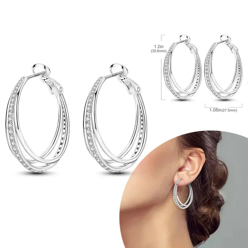 925 Sterling Silver Hoop Earrings Hypoallergenic Zirconia Hoops For Women Girls High Quality Fashion Jewelry