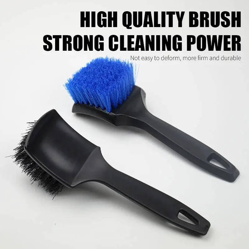 Car tire rim brush set by Simples Market with blue and black hard-bristle brushes