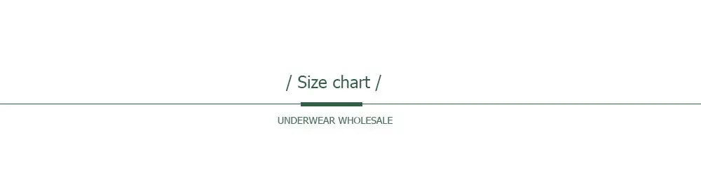 Underwear size chart banner with green lines, displaying Size chart and UNDERWEAR WHOLESALE
