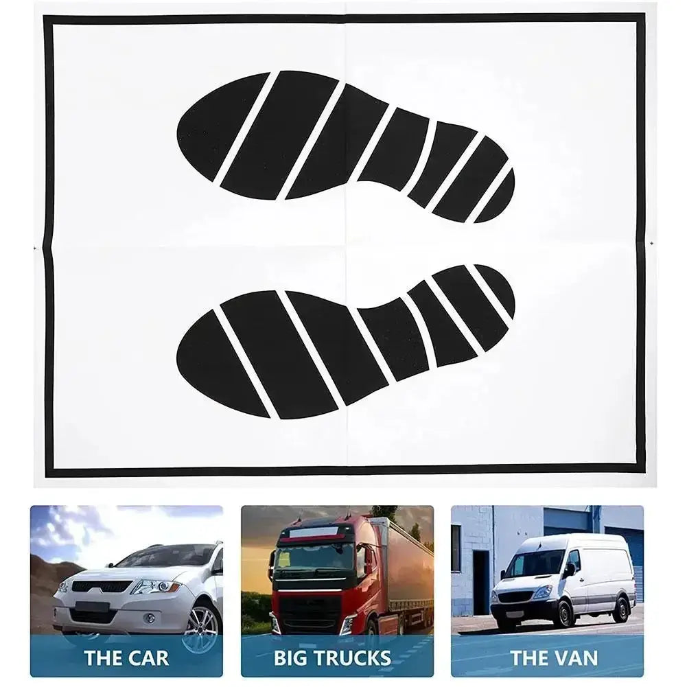 Disposable car floor mats sheet, white with black footprint design, waterproof anti-slip