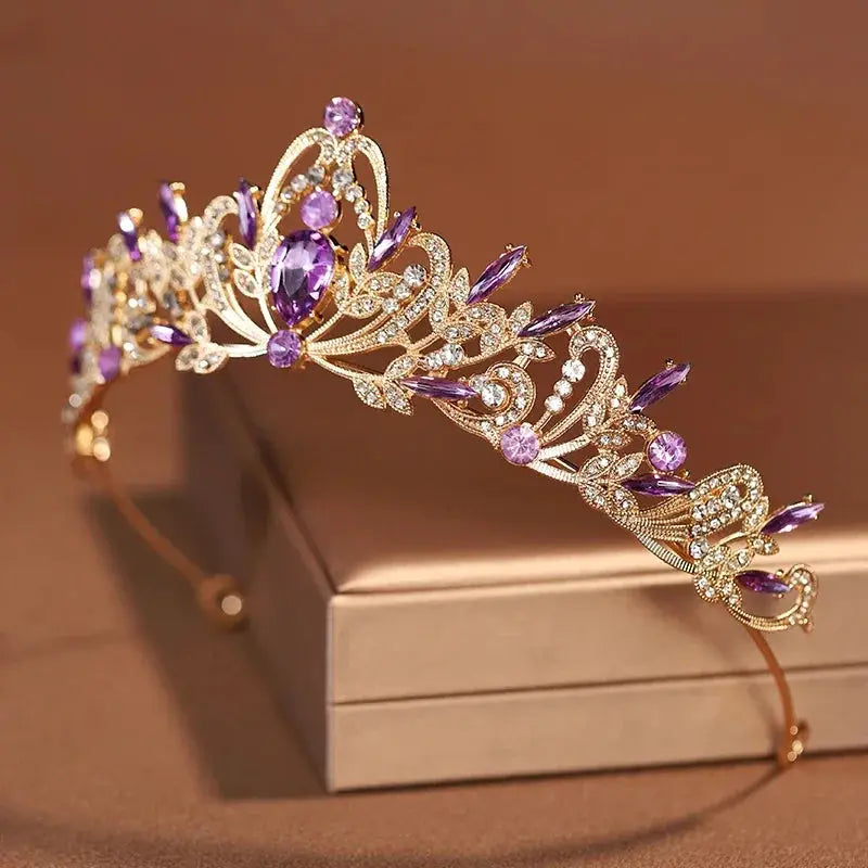 Purple Bridal Headwear Crystal Crown For Women Grand Party Tiara Wedding And Birthday Accessory