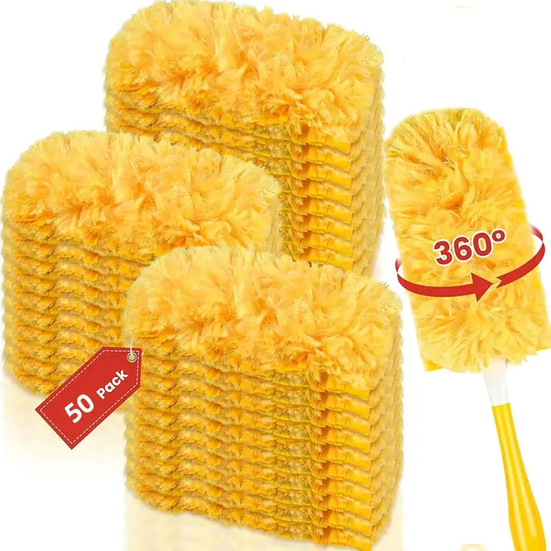 Simples Market 50-pack yellow disposable feather dusters with 360° rotating heads for dust and cobweb cleaning