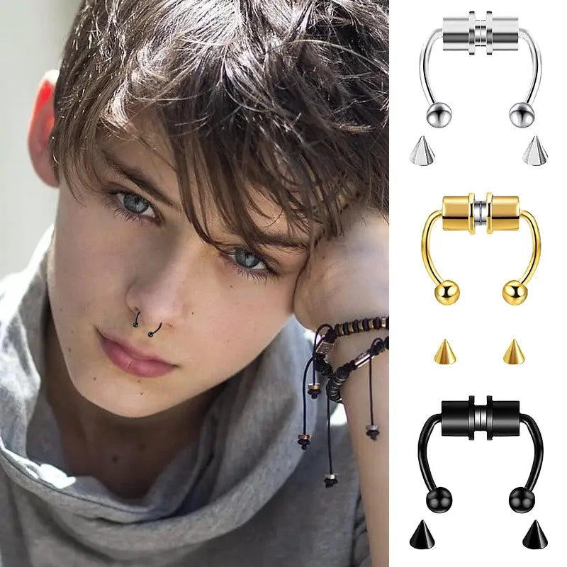 Magnetic Nose Ring Hoop Septum Non Piercing Clip Unisex Stainless Steel Punk Fashion Body Jewelry