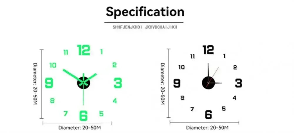 Simples Market digital luminous wall clocks set of 2, green glow and black, modern home decor, diameter 20–50 cm