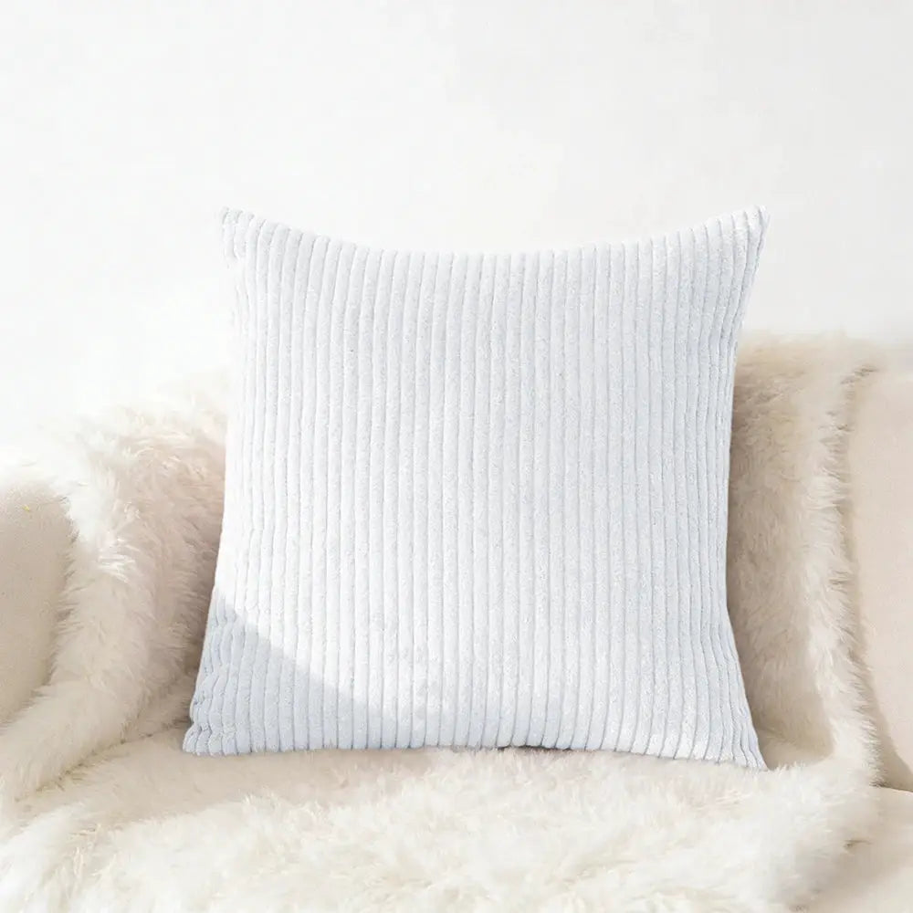 Corduroy pillow cover in light gray plush fabric, 40x40 cm (fits 45x45/50x50/30x50 cm) for sofa.