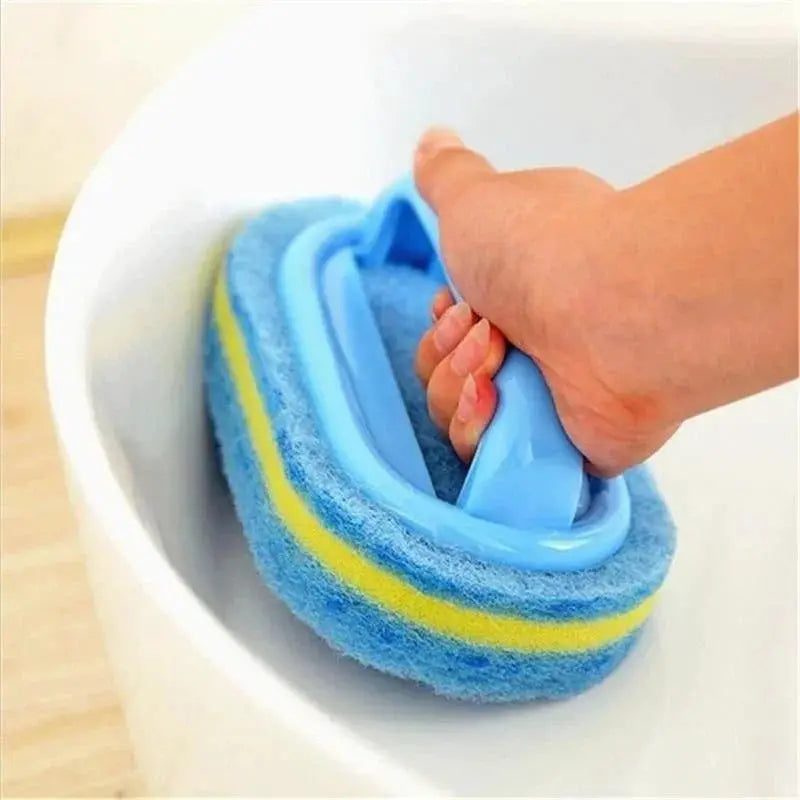 Simples Market blue sponge cleaning brush with handle for bathtub and tile scrubbing