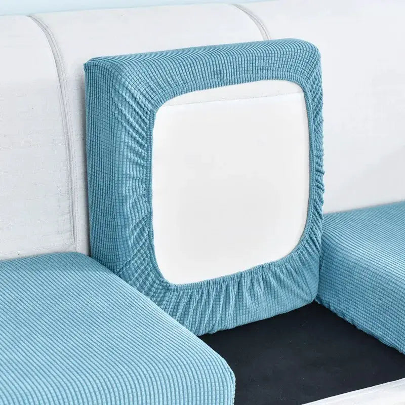 Blue polar fleece sofa seat cushion cover with elastic edges for living room chairs