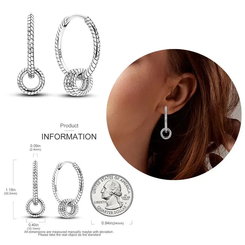 925 Silver Hoop Earrings For Women Zircon Heart Shape Star Eardrops Original Fashion Jewelry