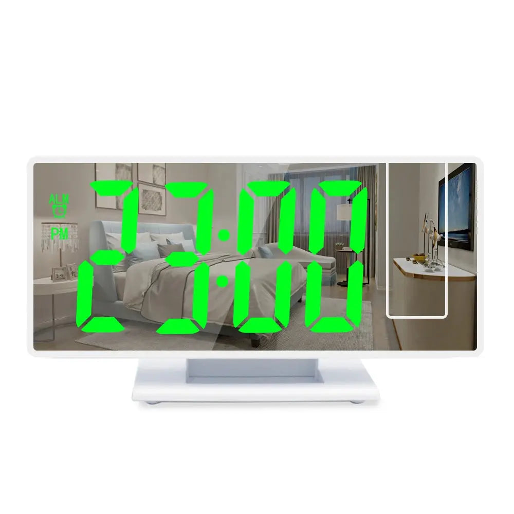 Simples Market USB powered digital alarm clock with 180° projection and bright green LED digits