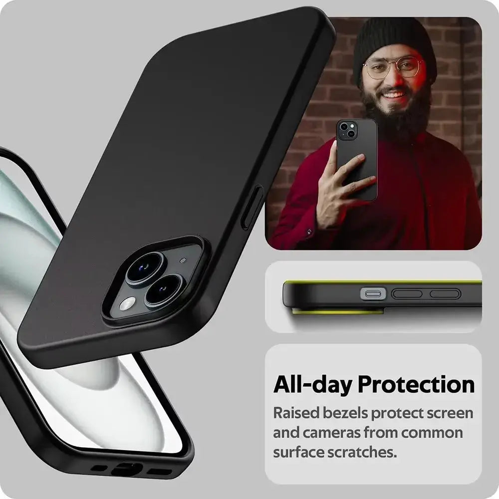 LuxGuard Luxury Matte Silicone iPhone Case Full Coverage for iPhone 7 to 16 Plus Mini Black