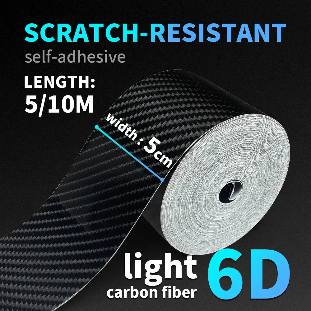 Simples Market 6D light carbon fiber vinyl wrap roll, glossy black, 5 cm wide, length 5/10 m