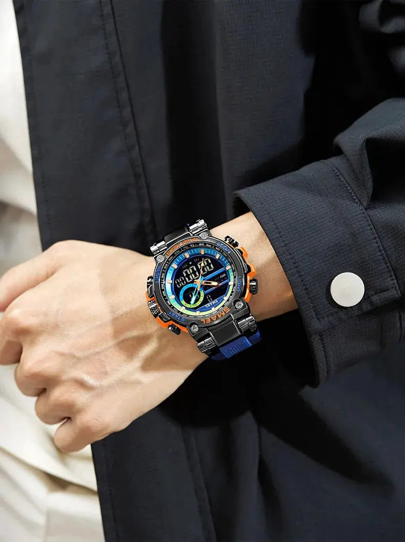 SMAEL 8141 men's digital sport watch with alloy case and blue TPU strap