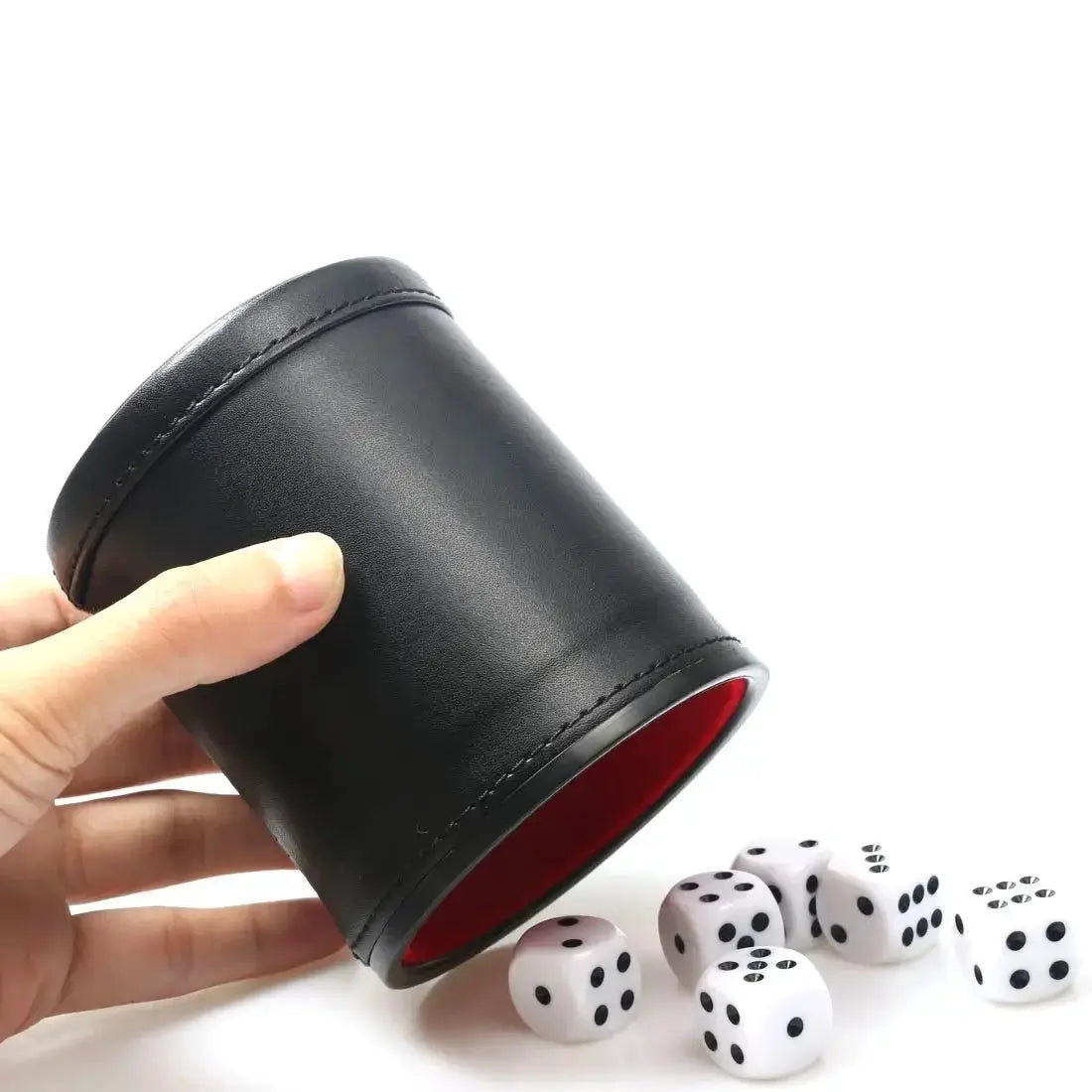 Leather Dice Cup With Lid Green Red Lining Interior Quiet Shaking For Liars Dice Farkle Yahtzee Includes 5 Dice