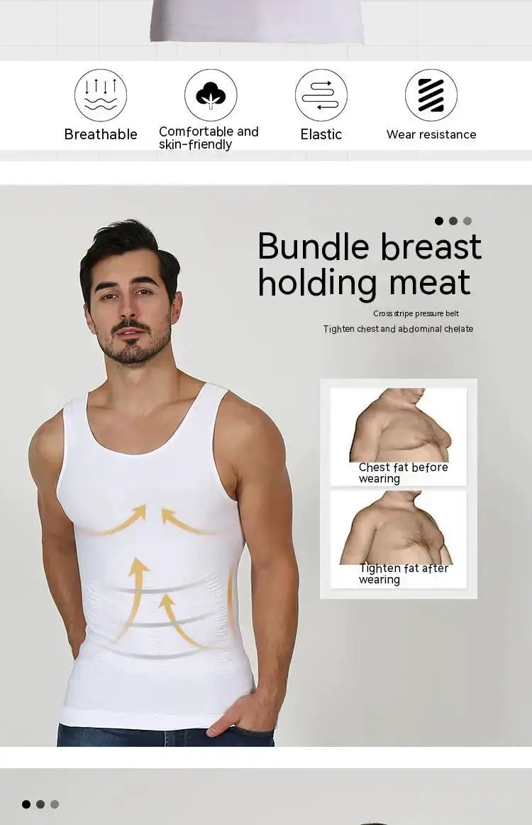 Men's white compression tank top body shaper by Simples Market; slimming vest with breathable, elastic fabric