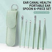 Six Piece Stainless Steel Ear Picking Tool Set With Leather Bag Ear Cleaning Spoon Kit Easy To Carry At Home