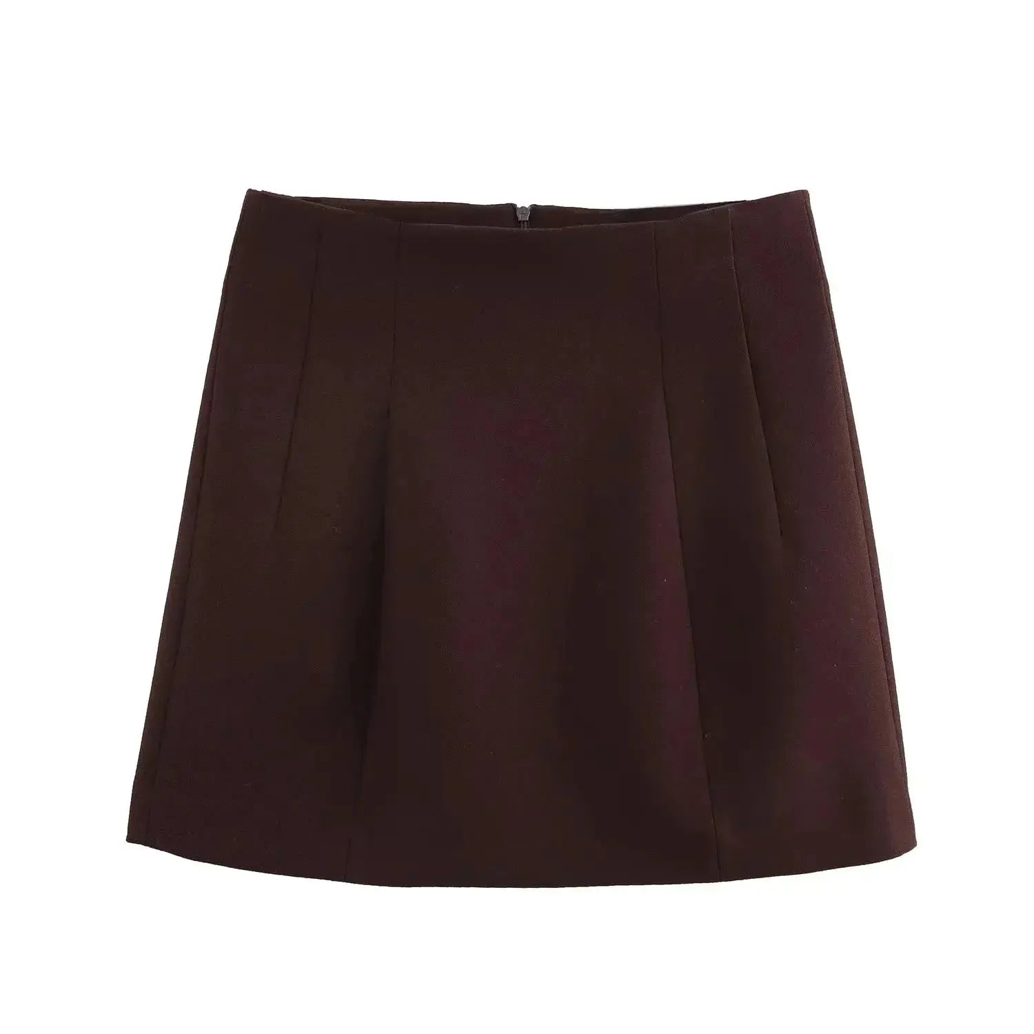 KONDALA burgundy solid skirt by Simples Market with back zipper and vertical panel seams