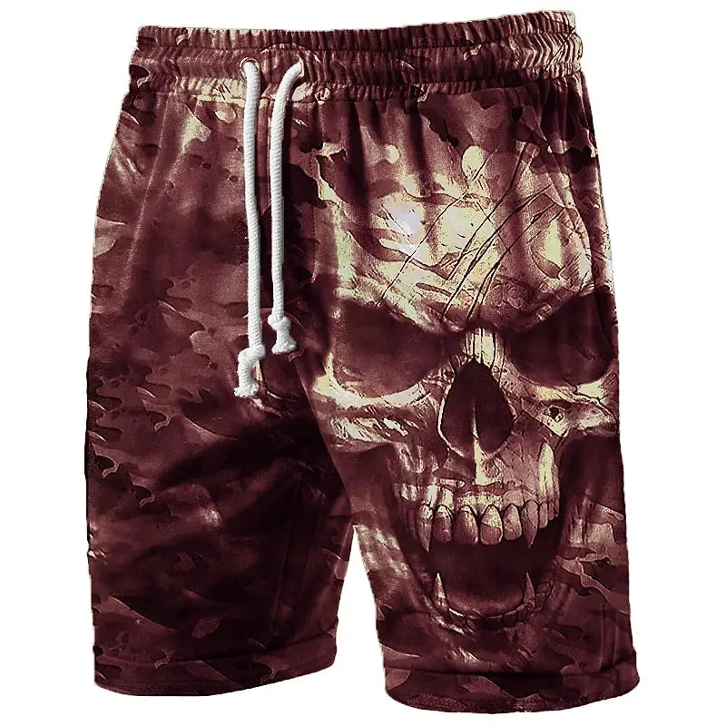 Trend Skull Graphic Beach Shorts for Men, maroon skull print, Simples Market breathable swim trunks