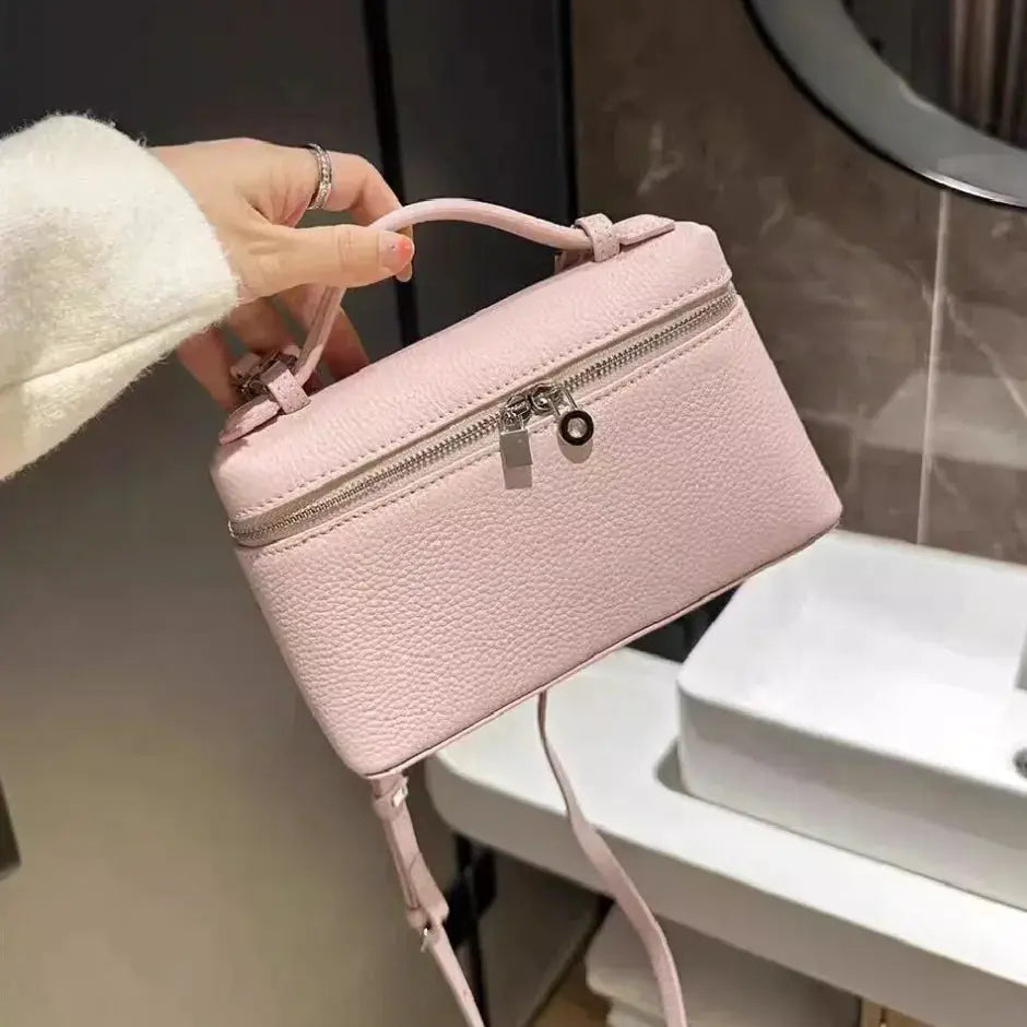 Simples Market mini pink pebble-grain shoulder bag with top handle and crossbody strap