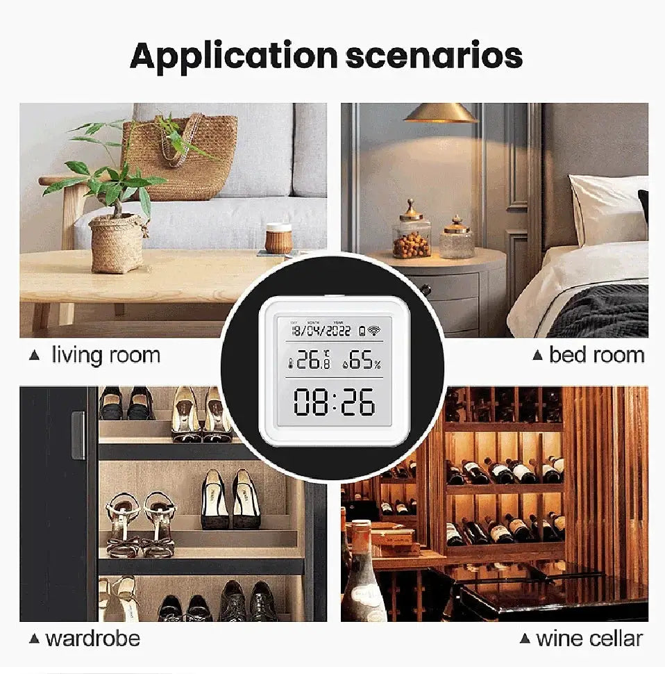 Temperature humidity sensor by Simples Market; Tuya Zigbee WiFi hygrometer with digital display for wardrobe