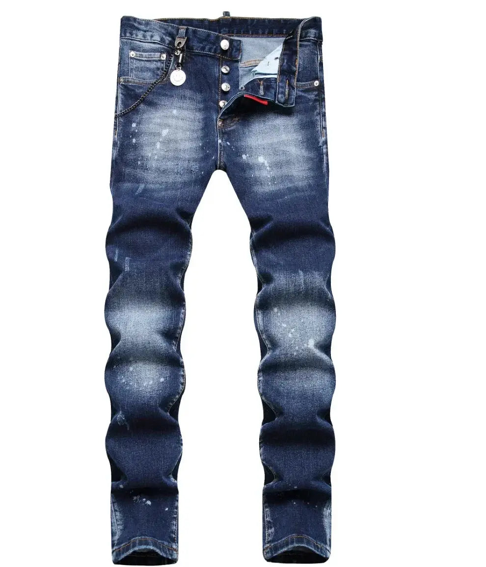 Men's light-blue ripped denim jeans with distressing, slim stretch fit by Simples Market