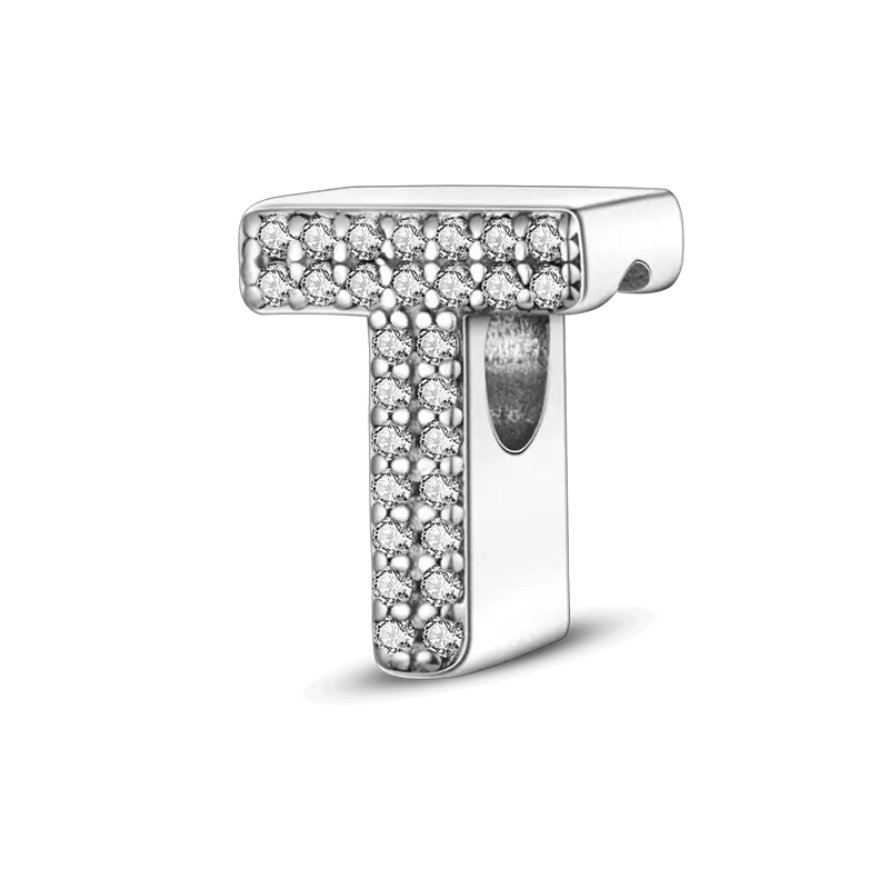 Charmhub Fit Original bangle bracelet in 925 sterling silver with T-bar pavé CZ stones