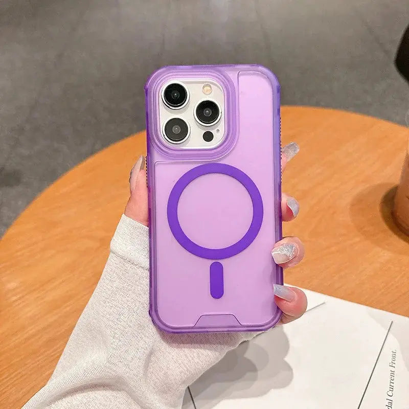3-in-1 MagSafe heavy-duty armor iPhone case in purple with back ring stand by Simples Market
